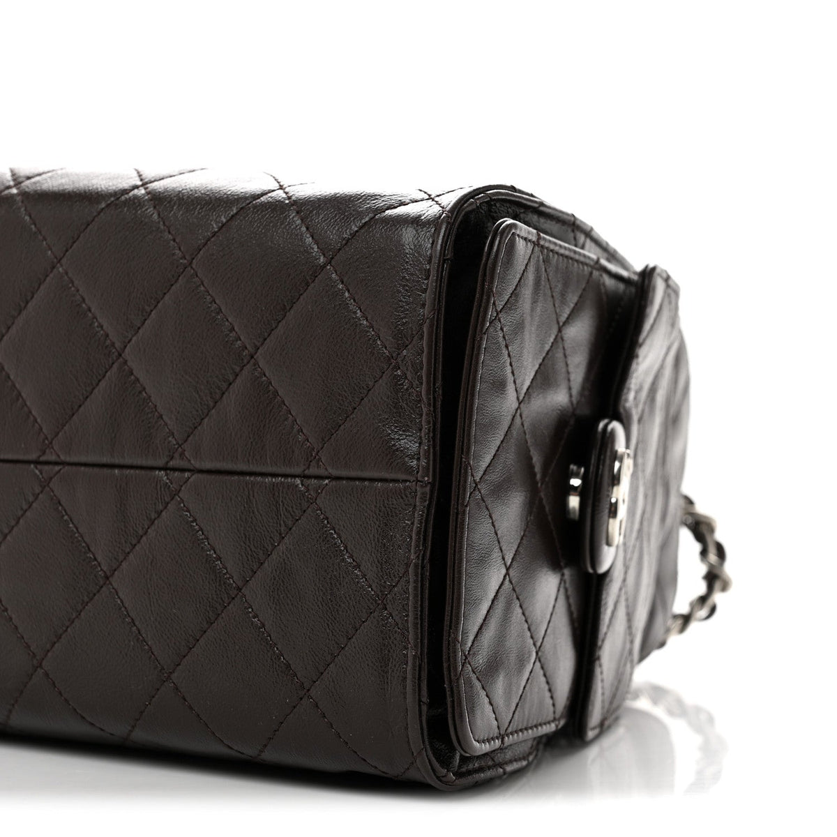 Shiny Crumpled Calfskin Quilted Small Chanel 25 Handbag Dark Brown