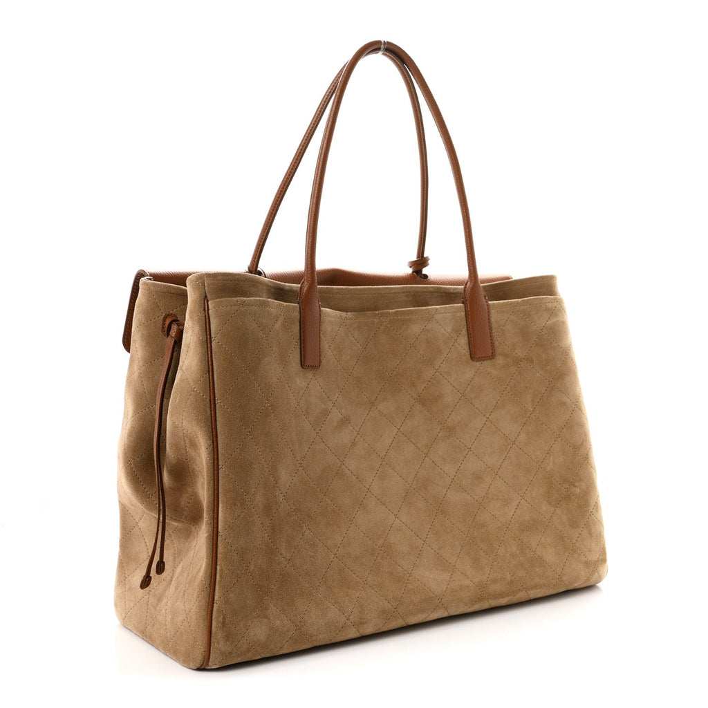 Grained Calfskin Suede Large Urban Essentials Shopping Bag Dark Beige Camel