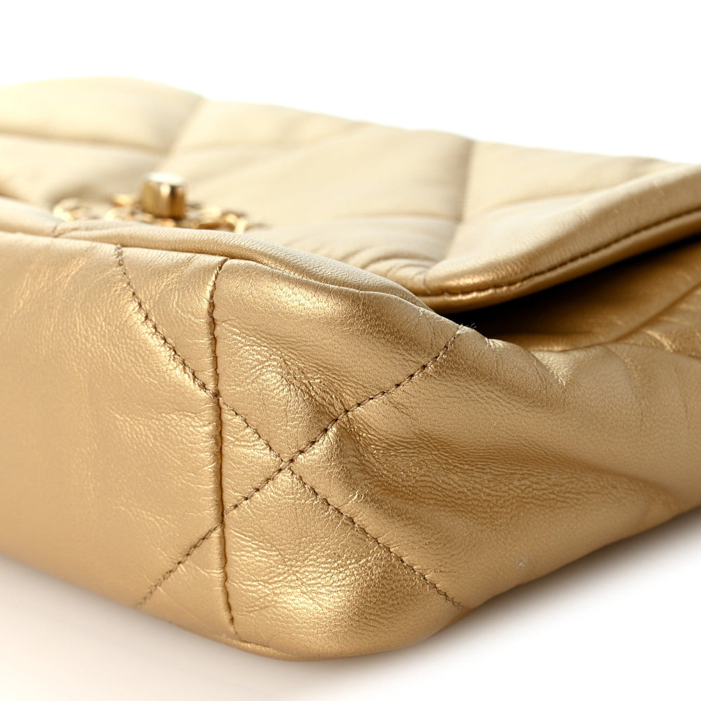 Metallic Goatskin Quilted Medium Chanel 19 Flap Gold
