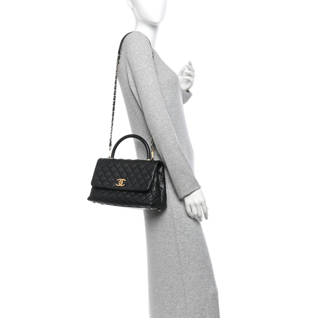 Caviar Quilted Small Coco Handle Flap Black