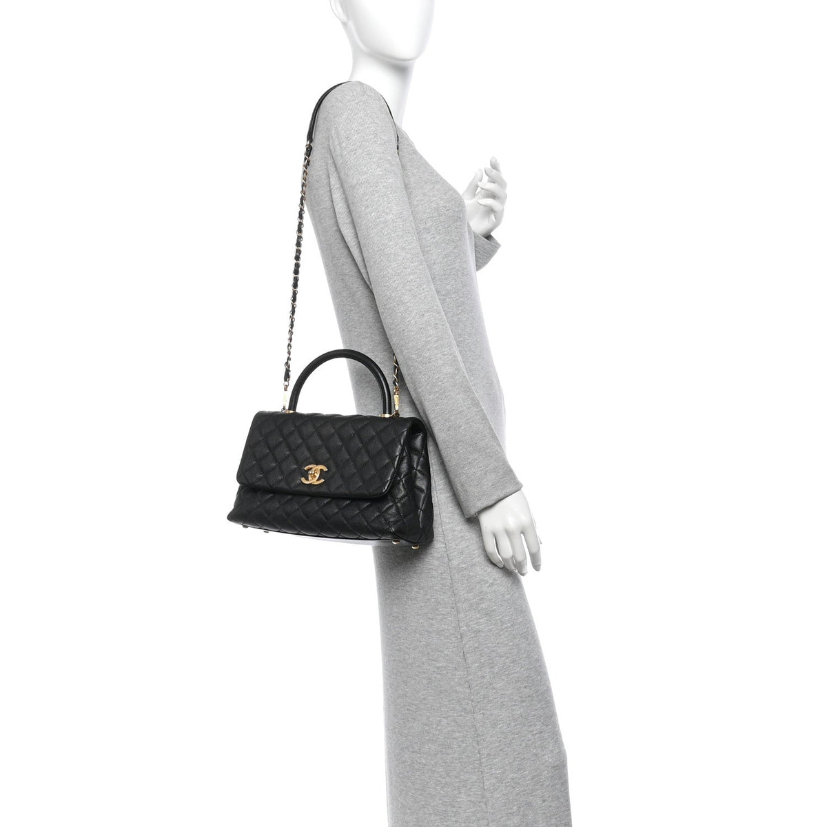 Caviar Quilted Small Coco Handle Flap Black