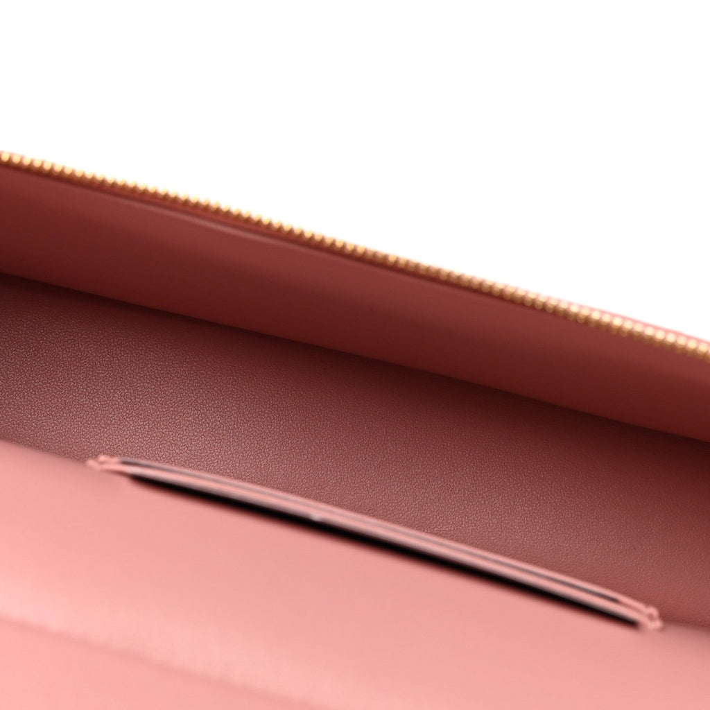 Calfskin Crocodile Embossed Crococo Exoticoco Long Vanity Case With Chain Pink