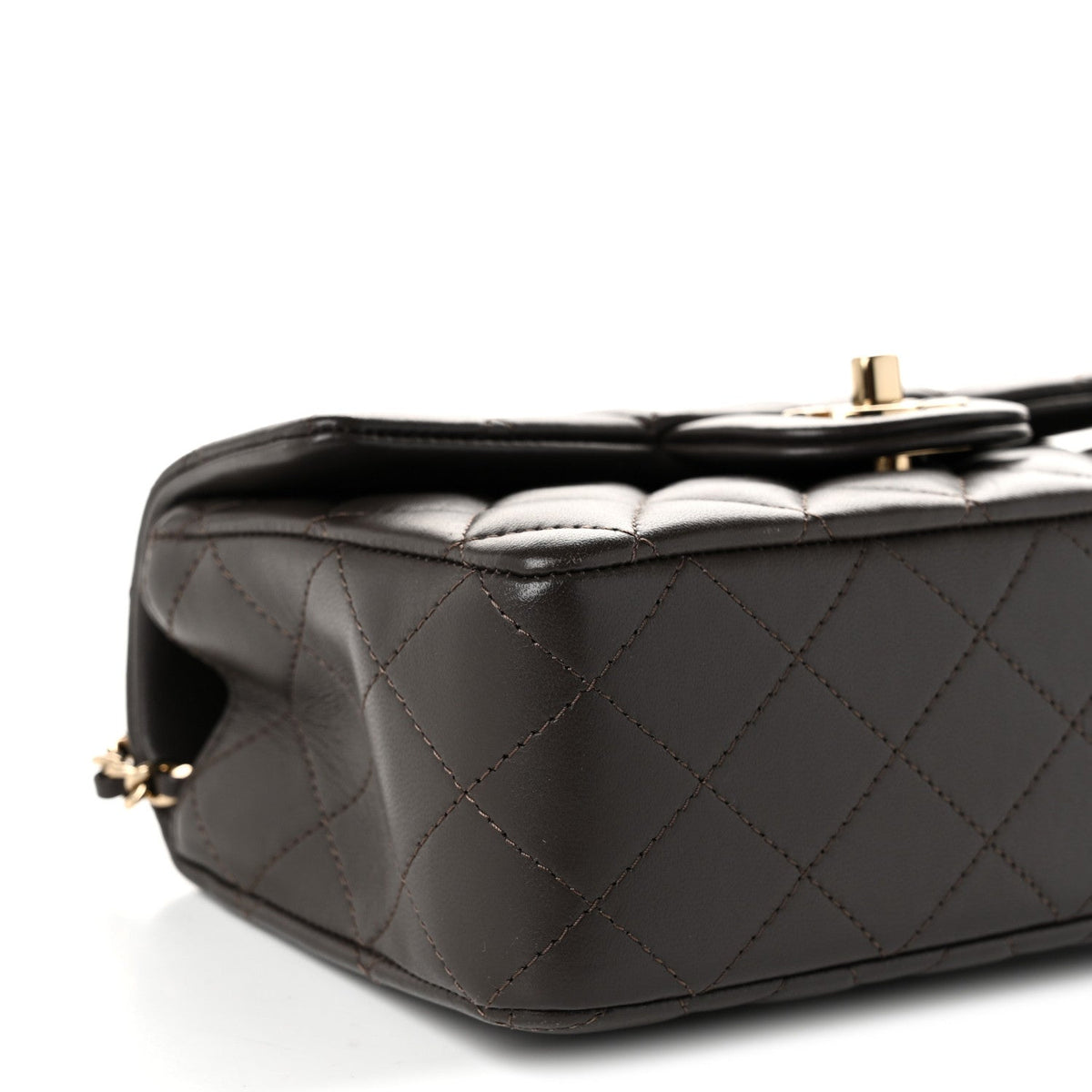 Lambskin Quilted Mini Top Handle Rectangular Flap Dark Brown