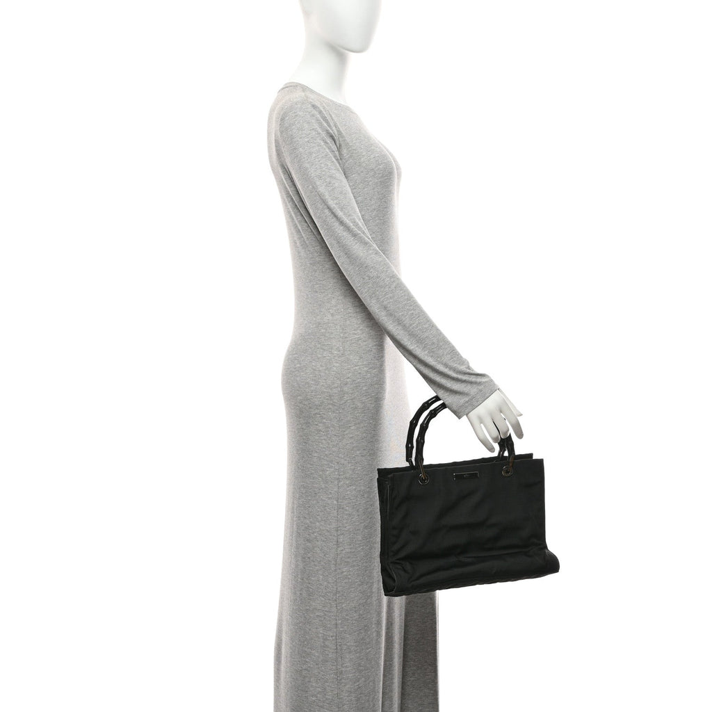Nylon Bamboo Handle Bag Black