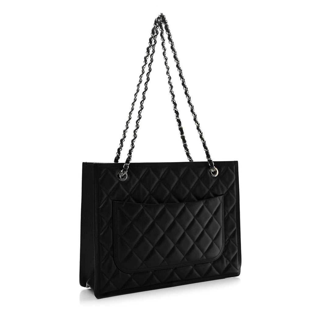 Caviar Quilted Large Shopping Tote Black