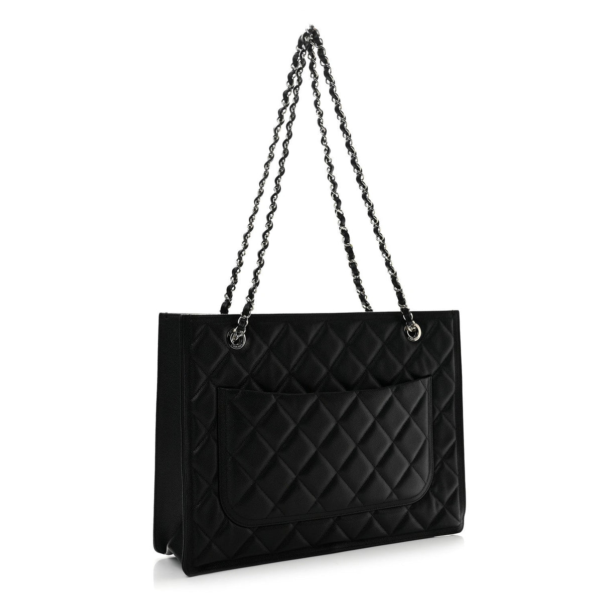 Caviar Quilted Large Shopping Tote Black