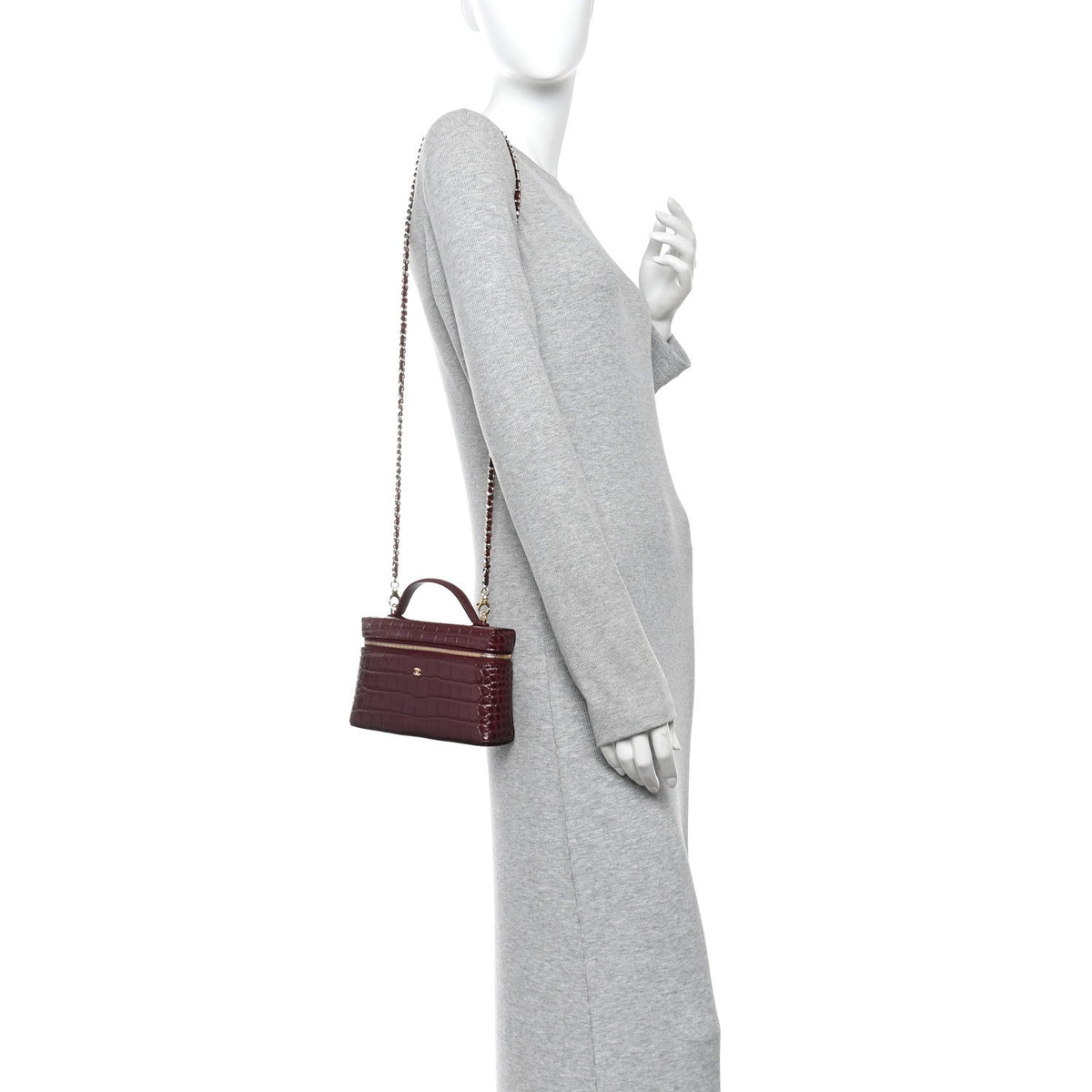 Calfskin Crocodile Embossed Crococo Exoticoco Vanity With Chain Dark Burgundy