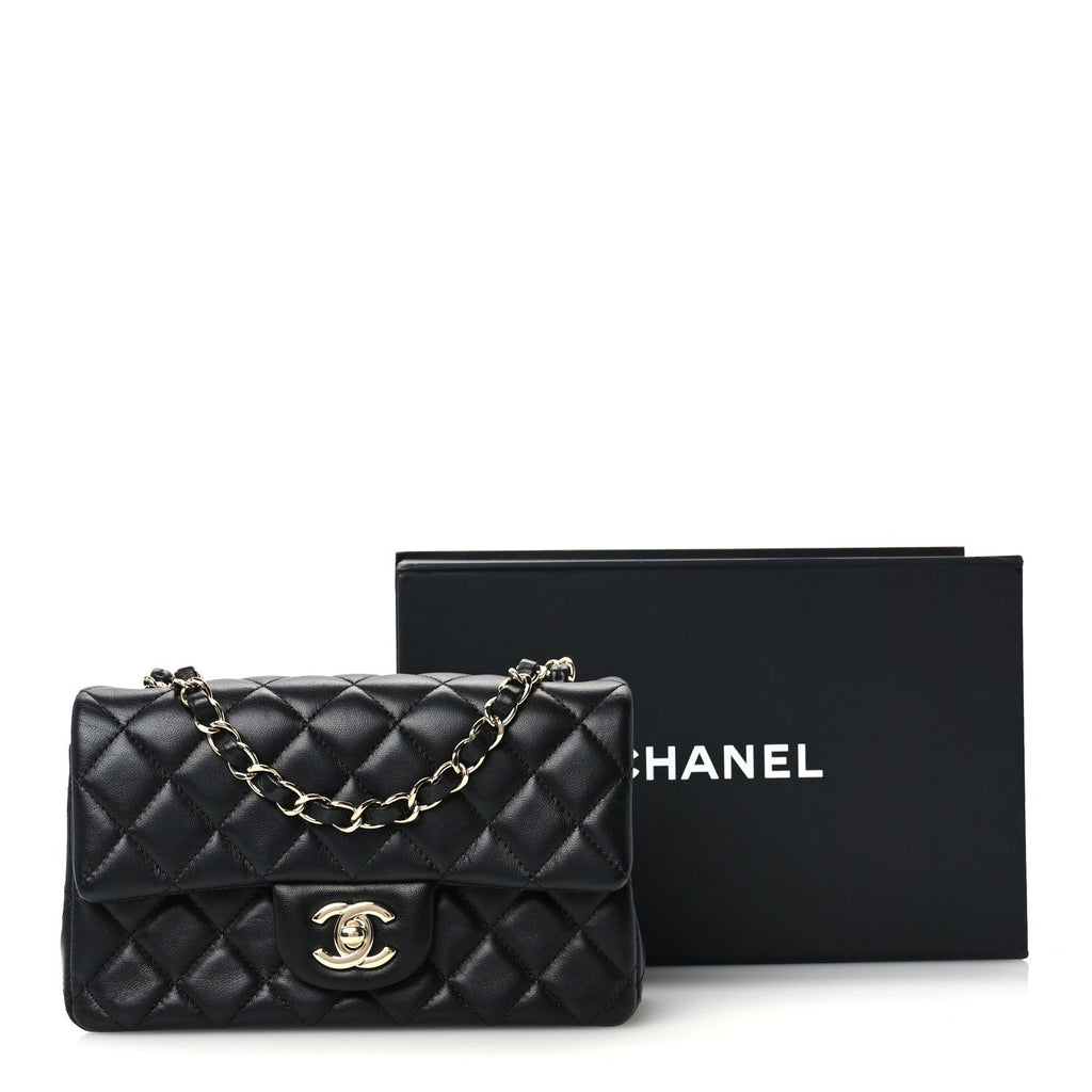 Lambskin Quilted Mini Rectangular Flap Black