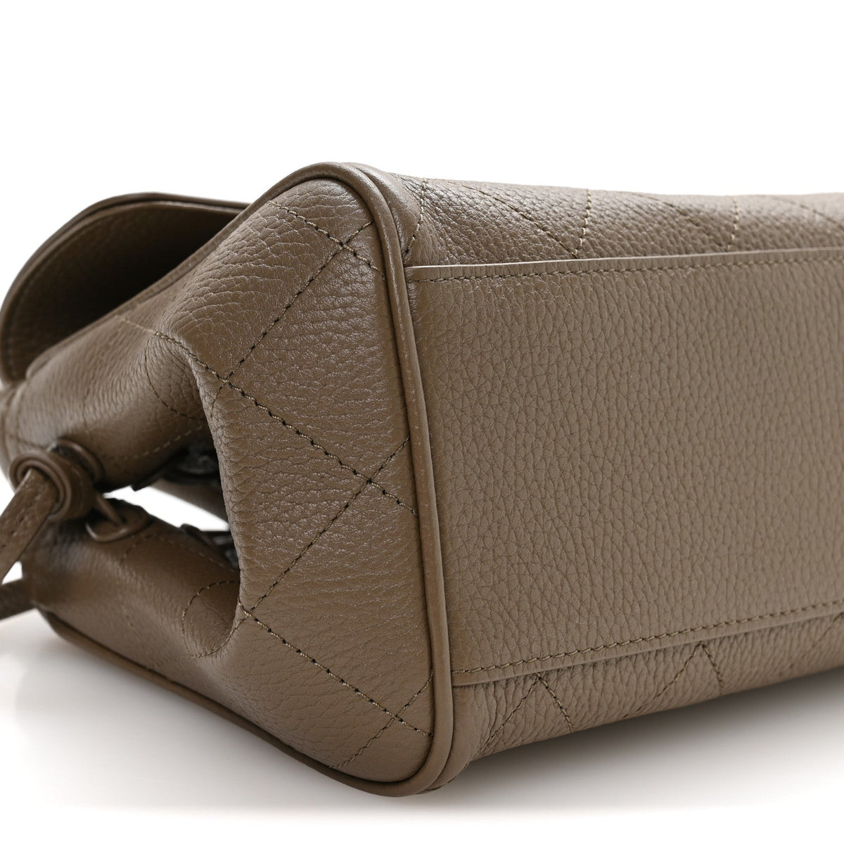 Grained Calfskin Stitched Urban Essentials Small Shopping Bag Dark Khaki
