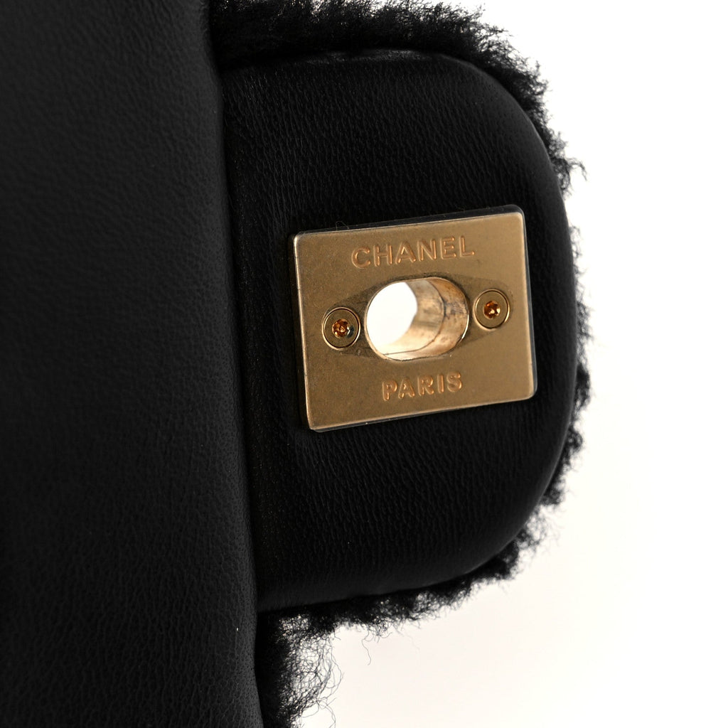 Shearling Lambskin Quilted Furry Coco Flap Black