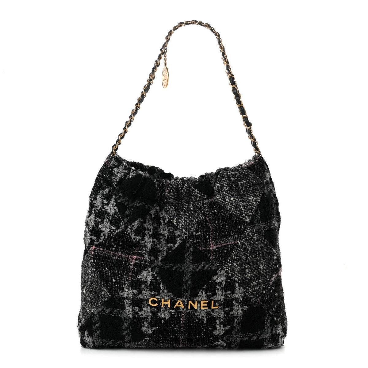 Wool Tweed Quilted Chanel 22 Black Grey Pink