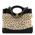 Shiny Lambskin Pony Hair Cheetah Printed Mini 31 Shopping Bag Light Beige Black