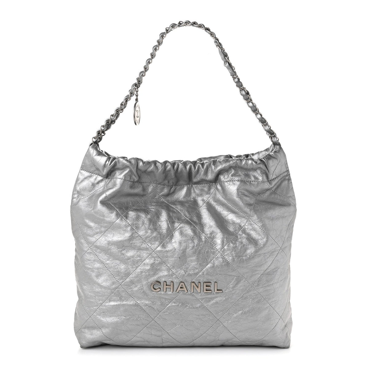 Metallic Calfskin Quilted Chanel 22 Silver