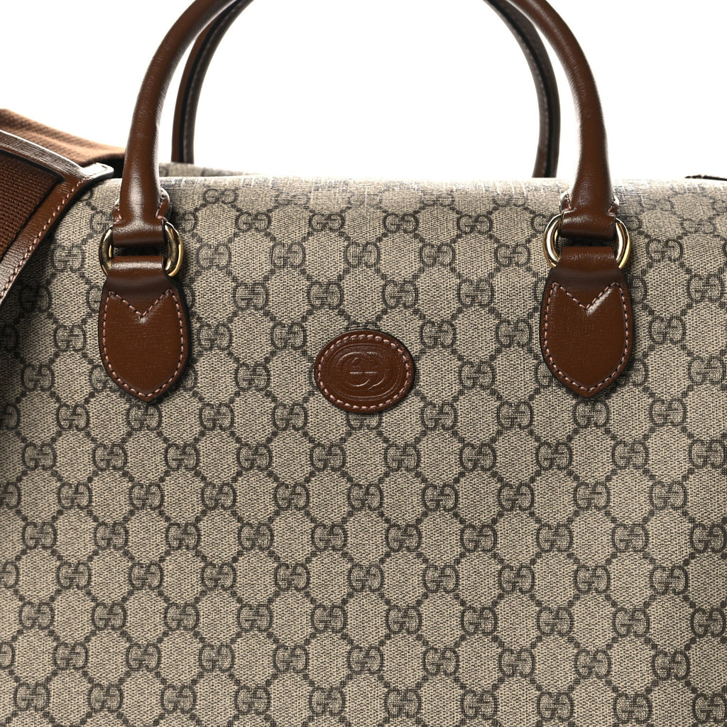 GG Supreme Monogram Azalea Calfskin Retro Interlocking G Large Duffle Bag Beige Ebony Brown Sugar