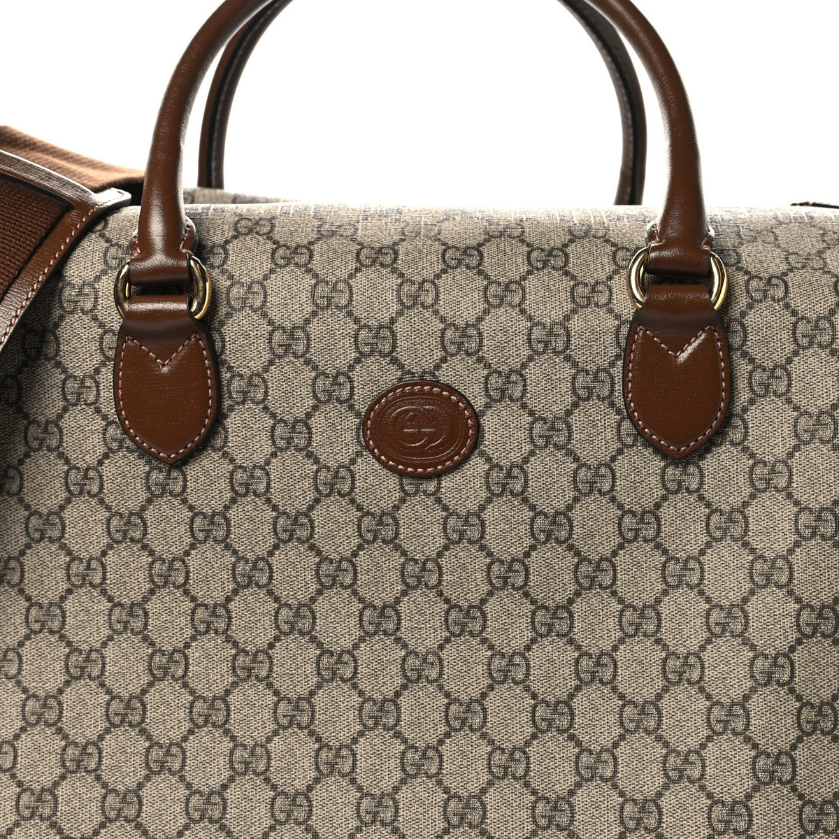 GG Supreme Monogram Azalea Calfskin Retro Interlocking G Large Duffle Bag Beige Ebony Brown Sugar