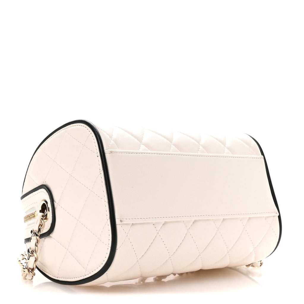 Lambskin Quilted Resin CC Mini Bowling Clutch With Chain White Black