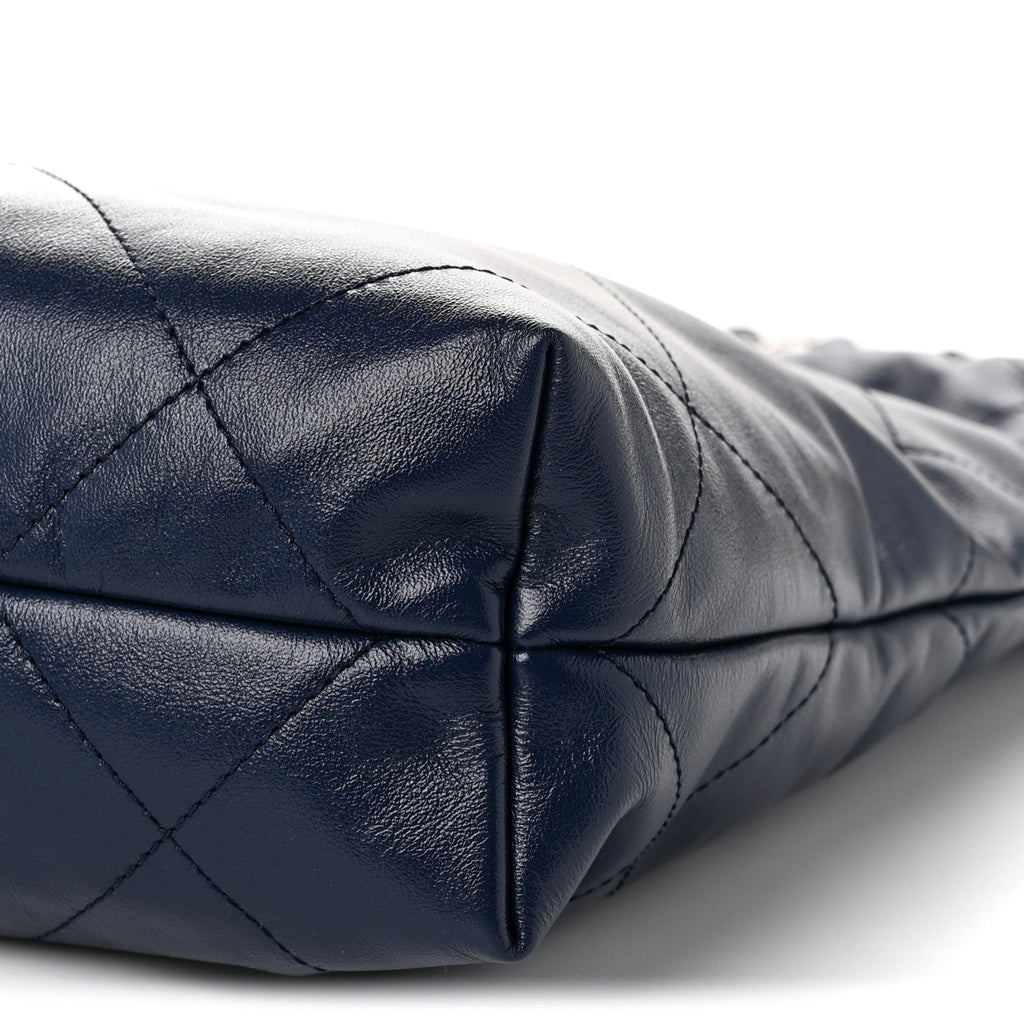 Shiny Calfskin Quilted Small Chanel 22 Navy
