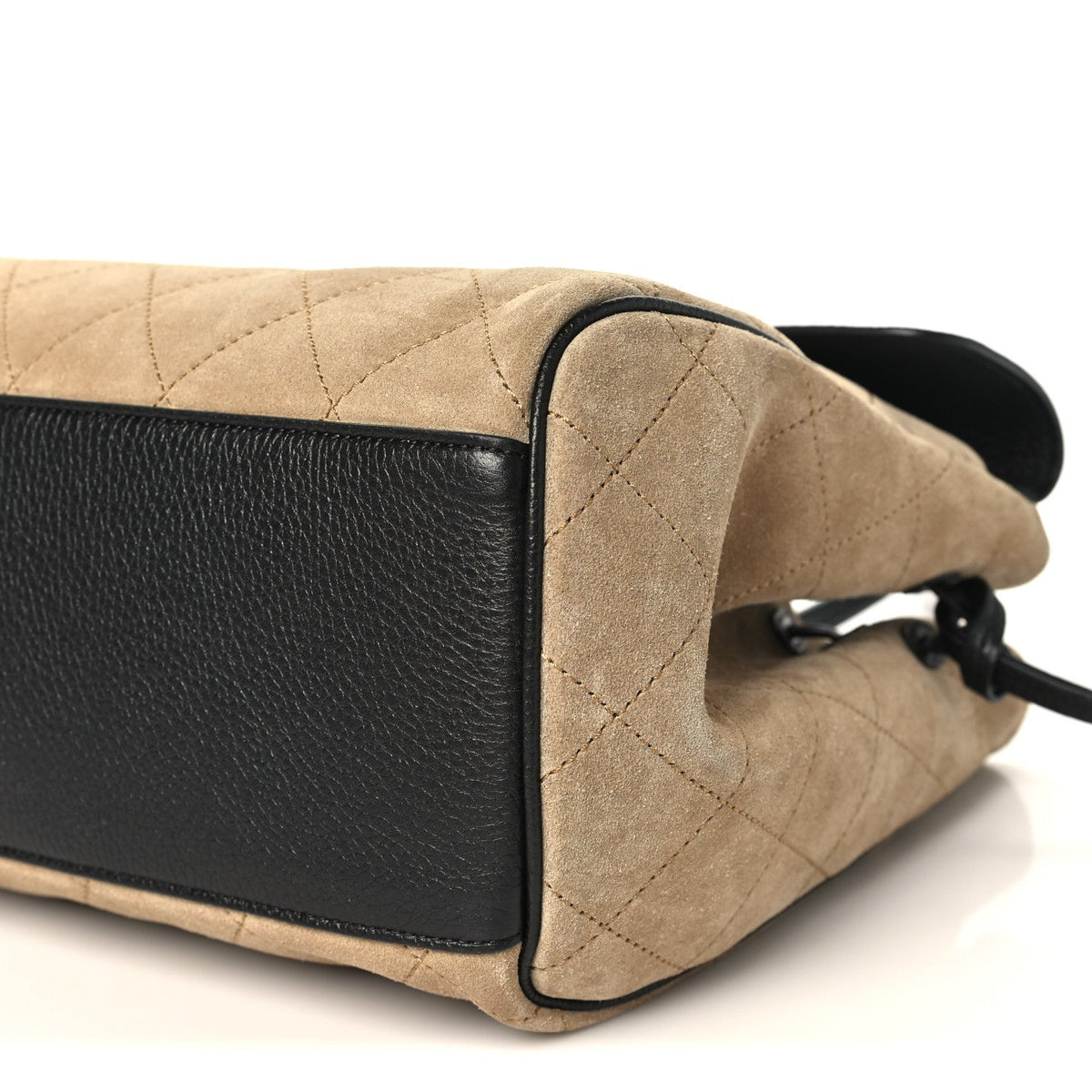 Grained Calfskin Suede Urban Essentials Shopping Bag Dark Beige Black