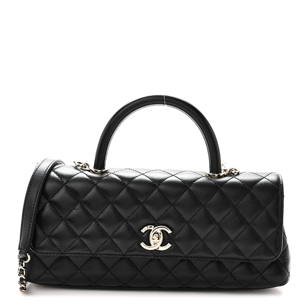 Caviar Quilted Maxi East West Coco Handle Flap Black