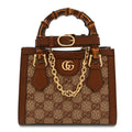 New Canvas Charisma Calfskin Crystal GG Monogram Mini Diana Tote Bag Camel Ebony