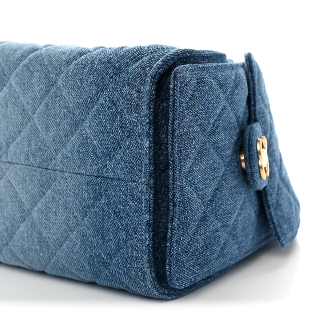 Washed Denim Quilted Small Chanel 25 Handbag Blue