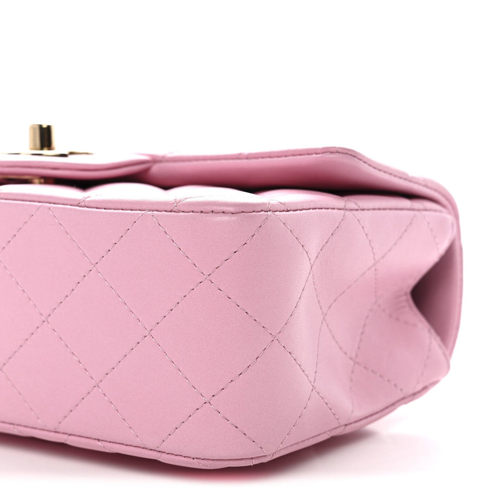 Lambskin Quilted Mini Top Handle Rectangular Flap Pink