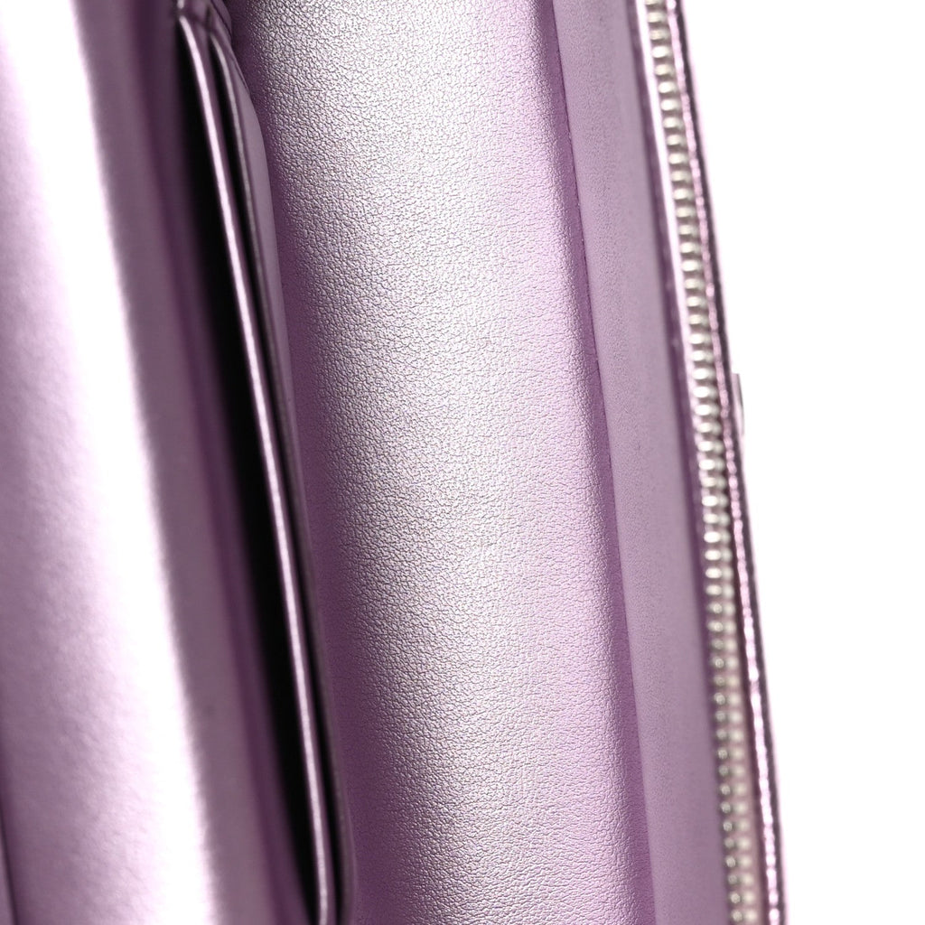 Metallic Calfskin Quilted Slim Vanity With Chain Pink