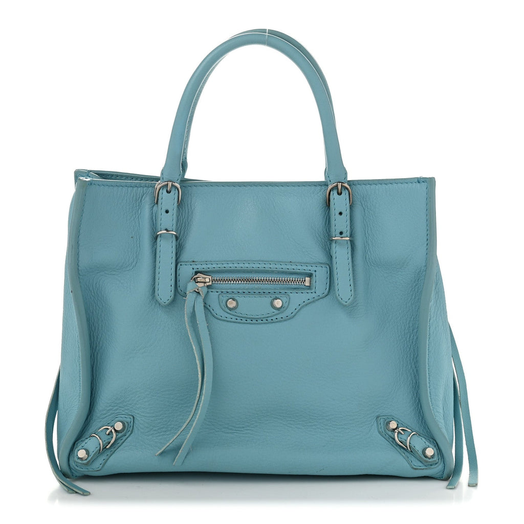 Supple Calfskin Papier Mini A4 Zip Around Tote Bleu Caraibes