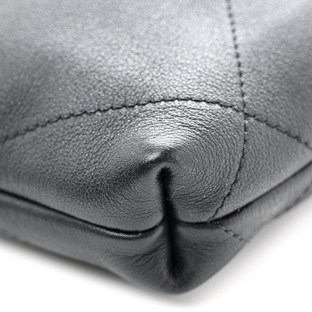 Shiny Calfskin Quilted Maxi Chain Hobo Black