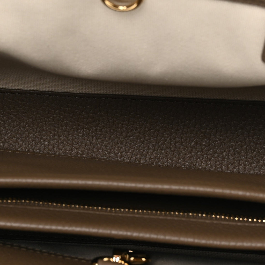 Grained Calfskin Stitched Urban Essentials Small Shopping Bag Dark Khaki