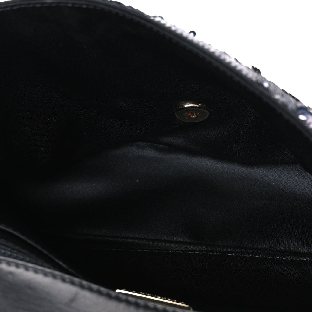 Sequin Quilted Medium Single Flap Black