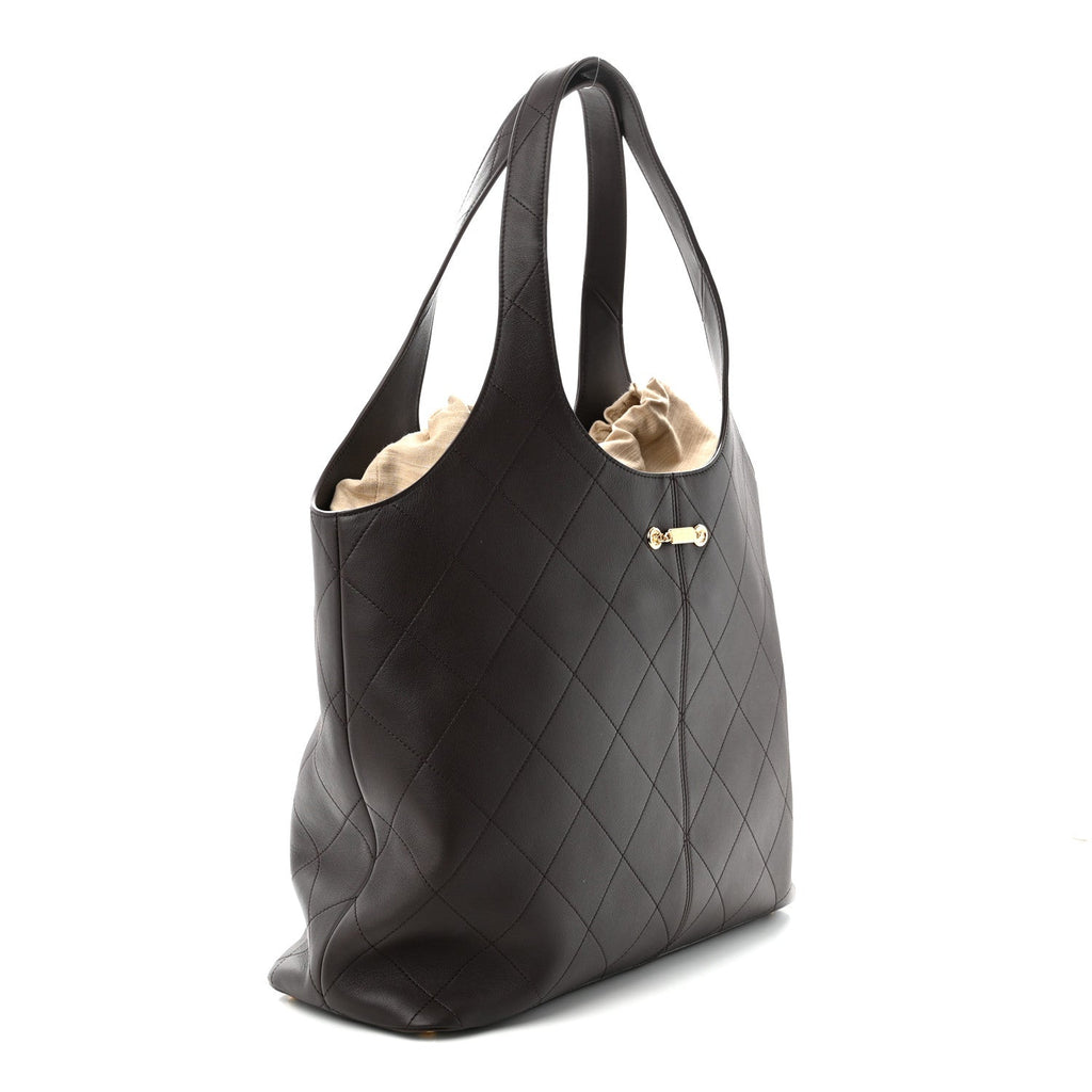 Calfskin Stitched Maxi Shopping Bag Dark Brown