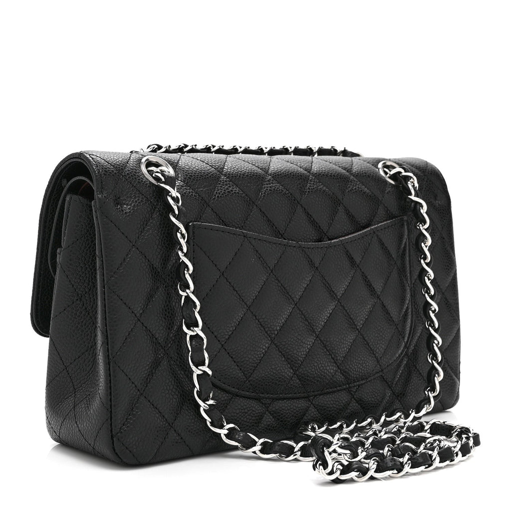 Caviar Quilted Medium Double Flap Black