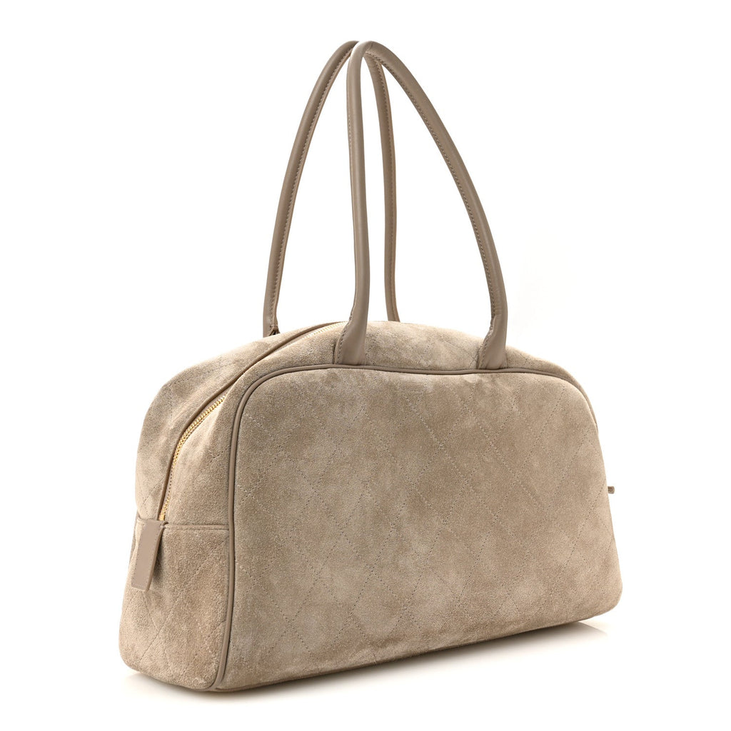 Suede Calfskin Large Perfect Bowling Bag Grey