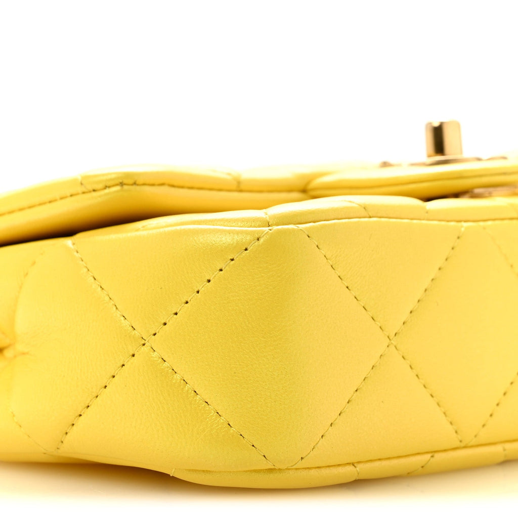 Pearly Lambskin Pearl Quilted Mini Flap Yellow