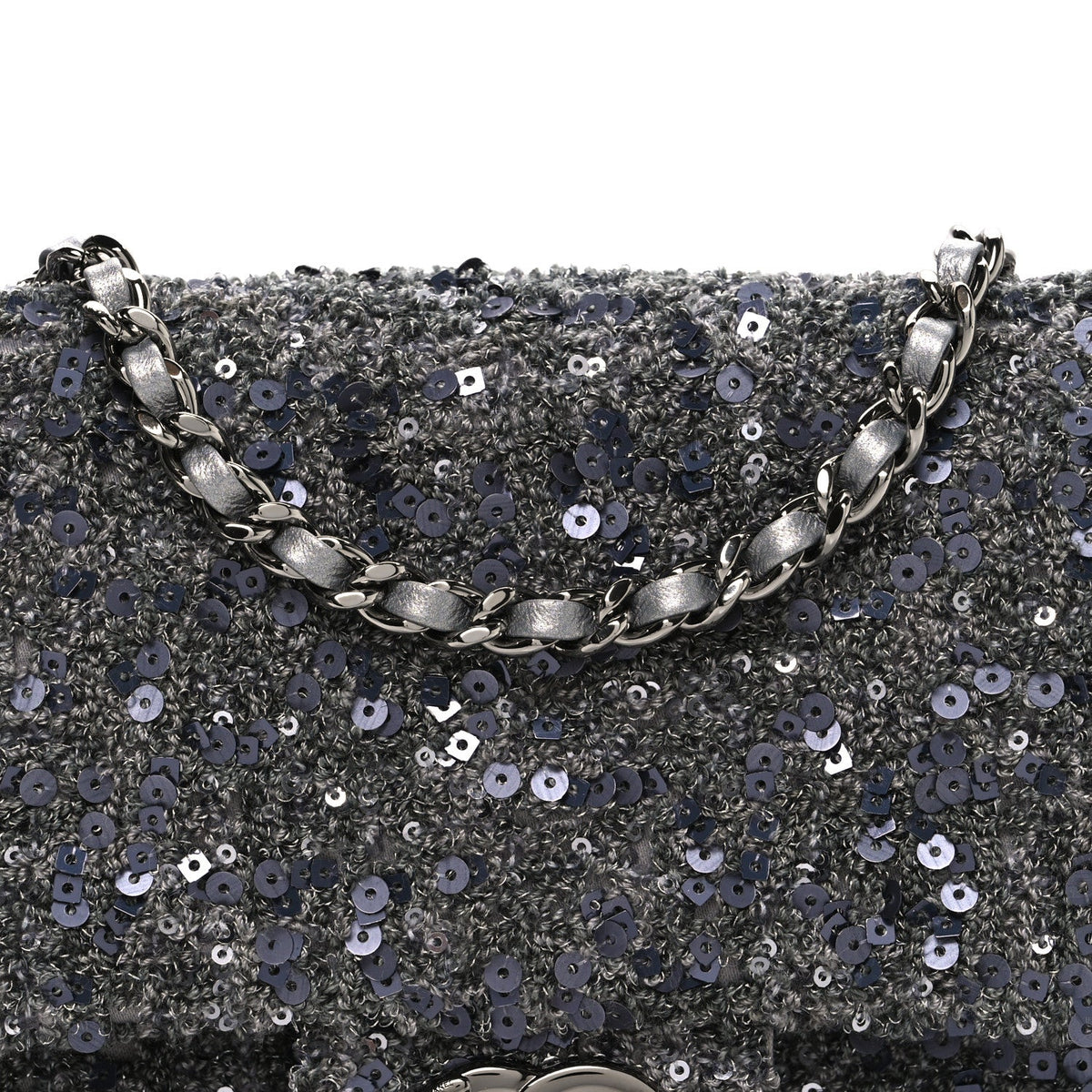 Sequin Quilted Small Single Flap Grey Dark Grey