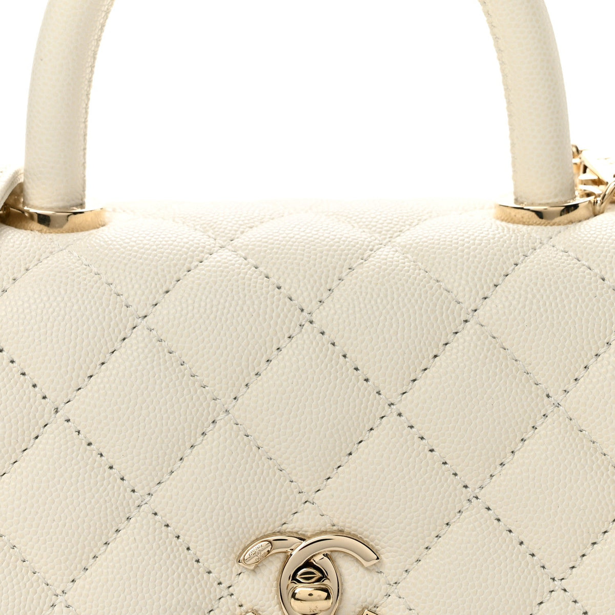 Caviar Quilted Mini Coco Handle Flap White