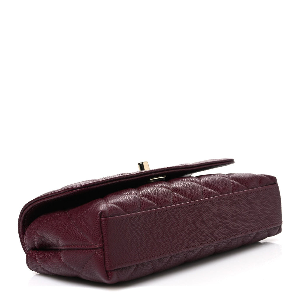 Caviar Quilted Coco Handle East West Clutch With Chain Dark Burgundy