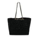 Raffia Effect Calfskin Coco Beach Shopping Tote Black
