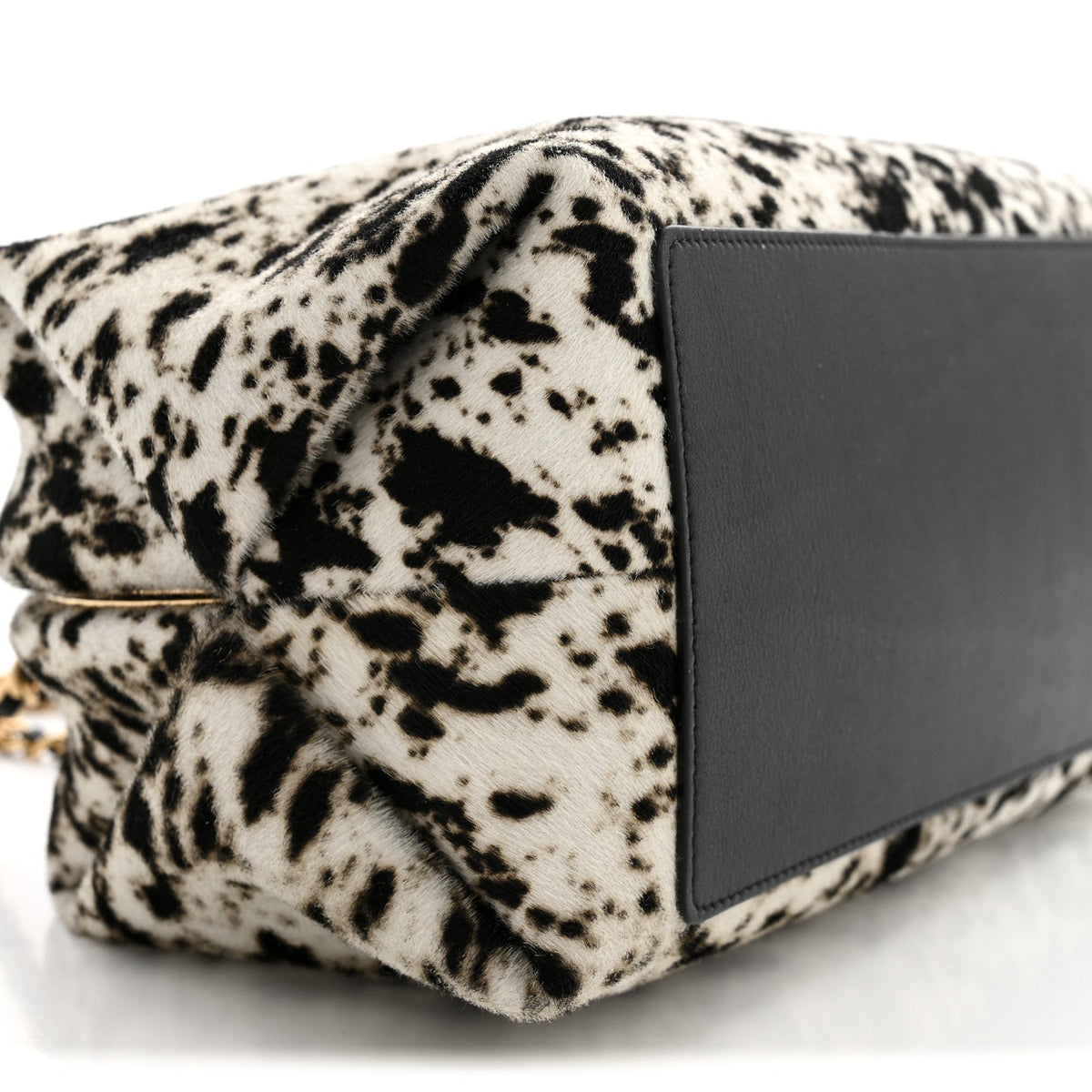 Lambskin Pony Hair Printed Clutch With Chain Black White