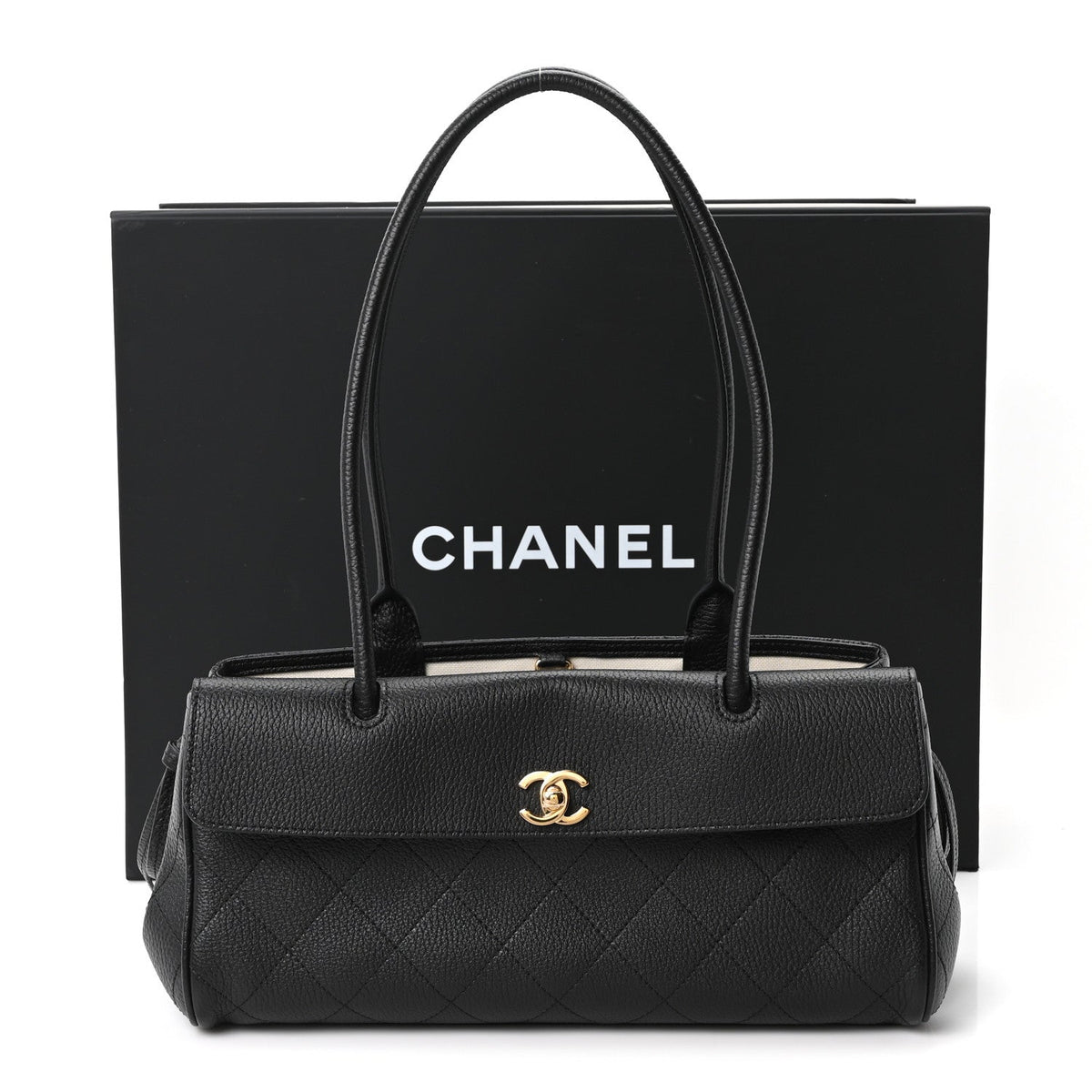 Grained Calfskin Stitched Urban Essentials Small Shopping Bag Black