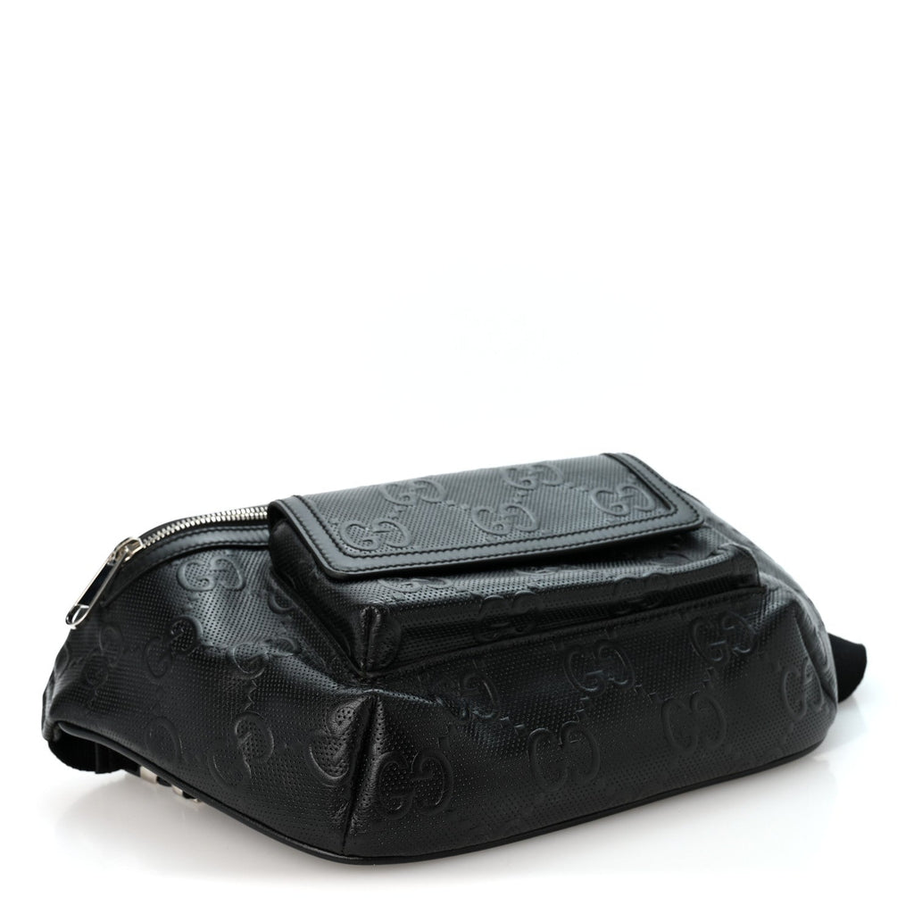 Calfskin GG Tennis Embossed Pocket Belt Bag Black