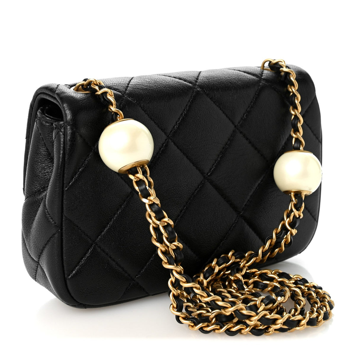 Lambskin Quilted Pearl Mini Flap Black