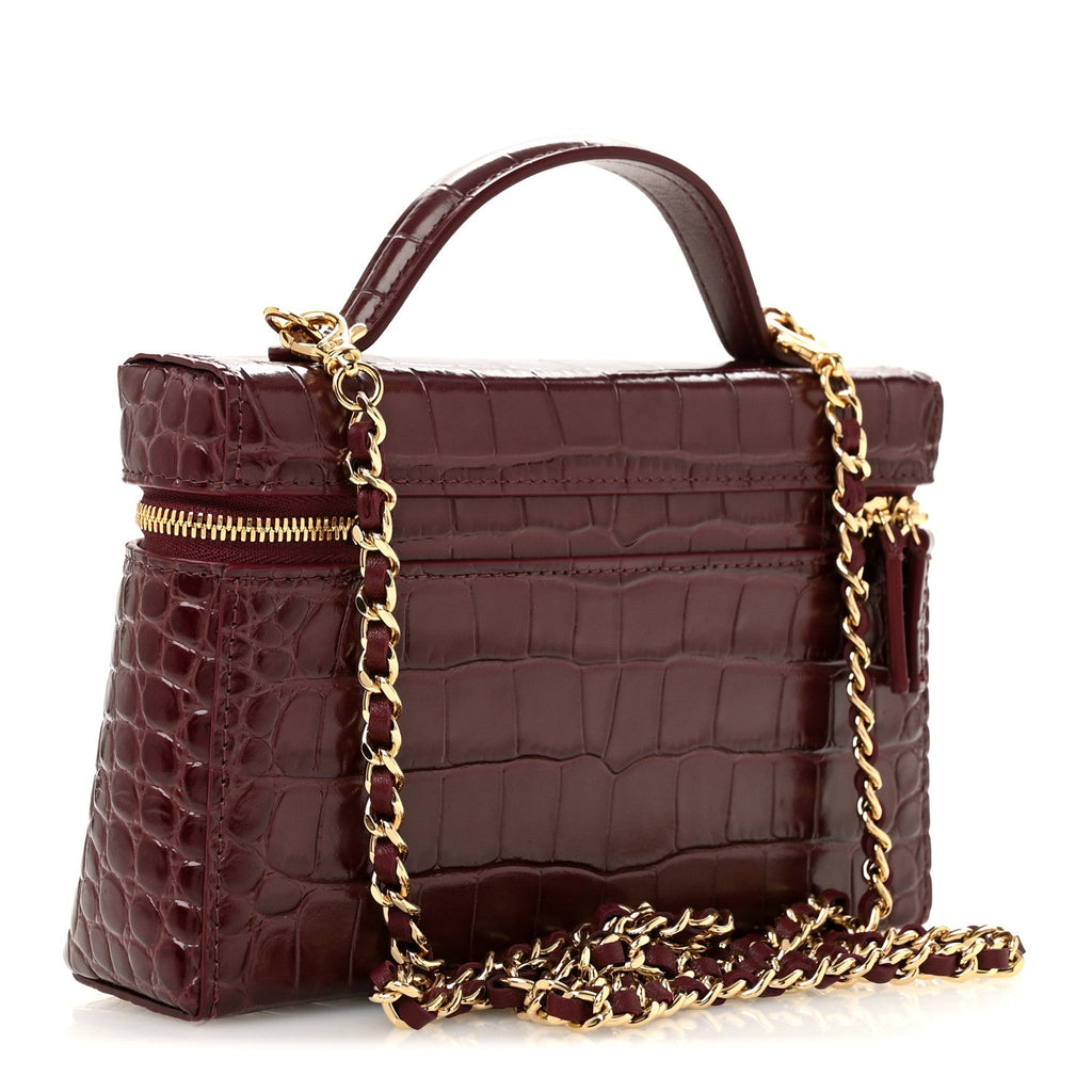 Calfskin Crocodile Embossed Crococo Exoticoco Vanity With Chain Dark Burgundy