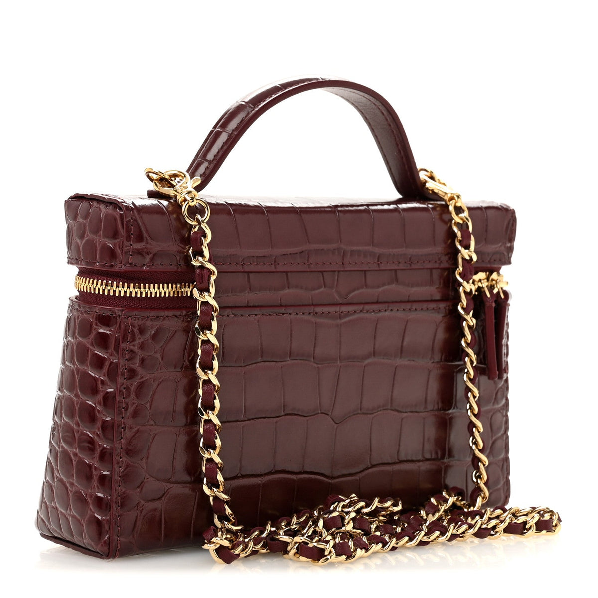 Calfskin Crocodile Embossed Crococo Exoticoco Vanity With Chain Dark Burgundy