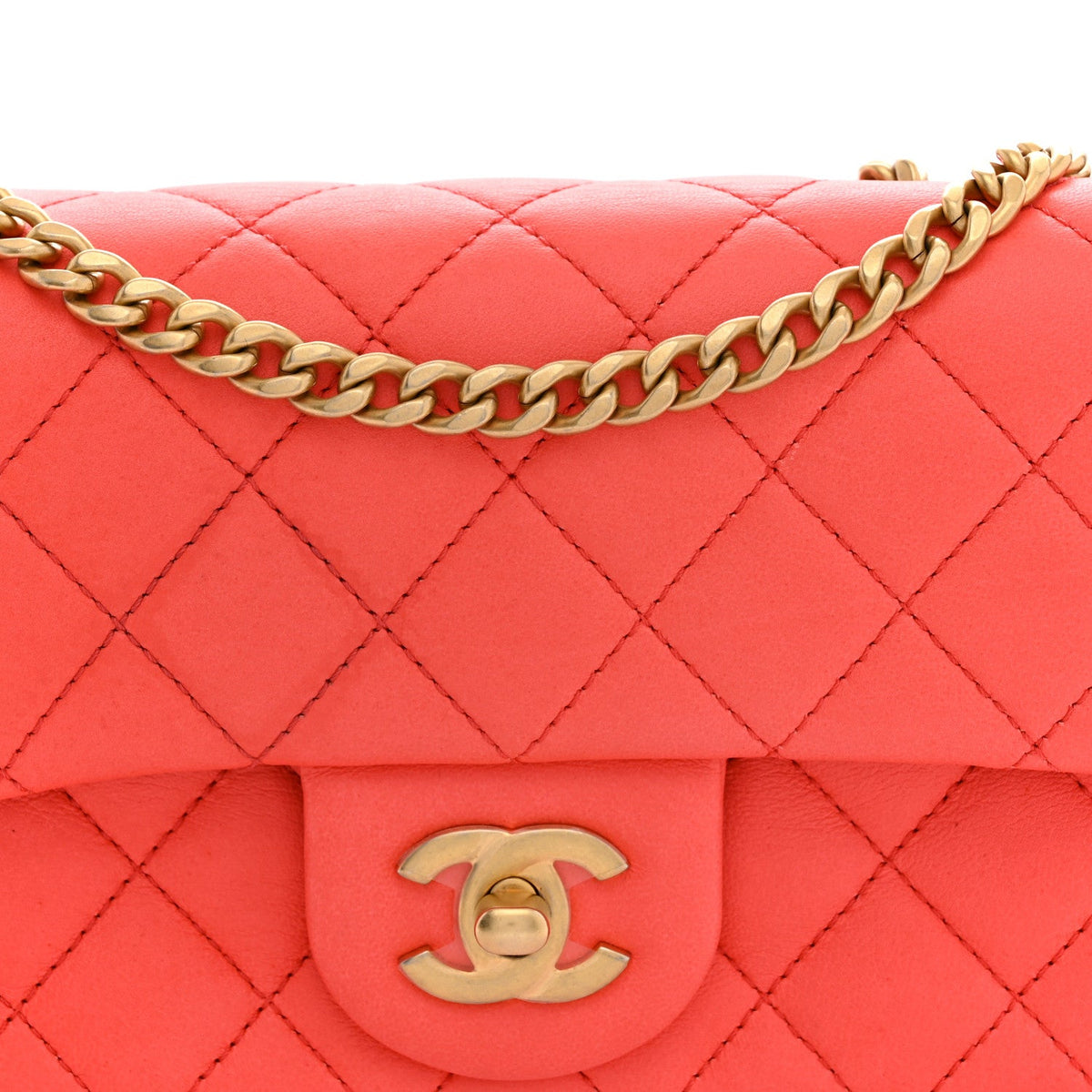 Lambskin Quilted Mini Rectangular Sweet Camellia Flap Coral