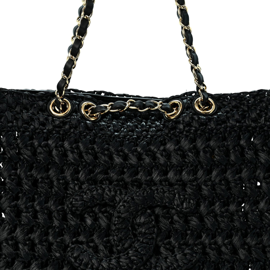 Raffia Coco Beach Shopping Bag Black