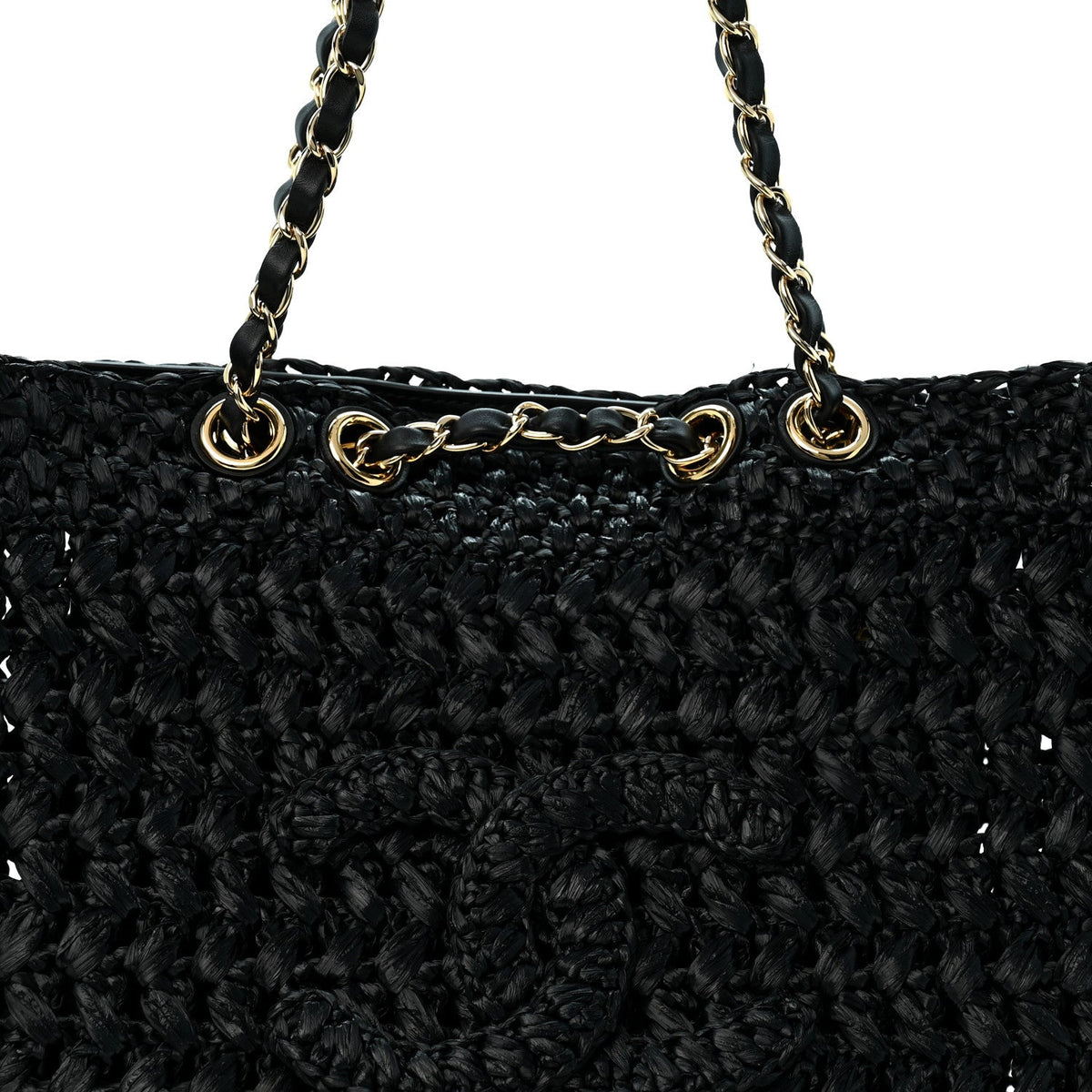 Raffia Coco Beach Shopping Bag Black
