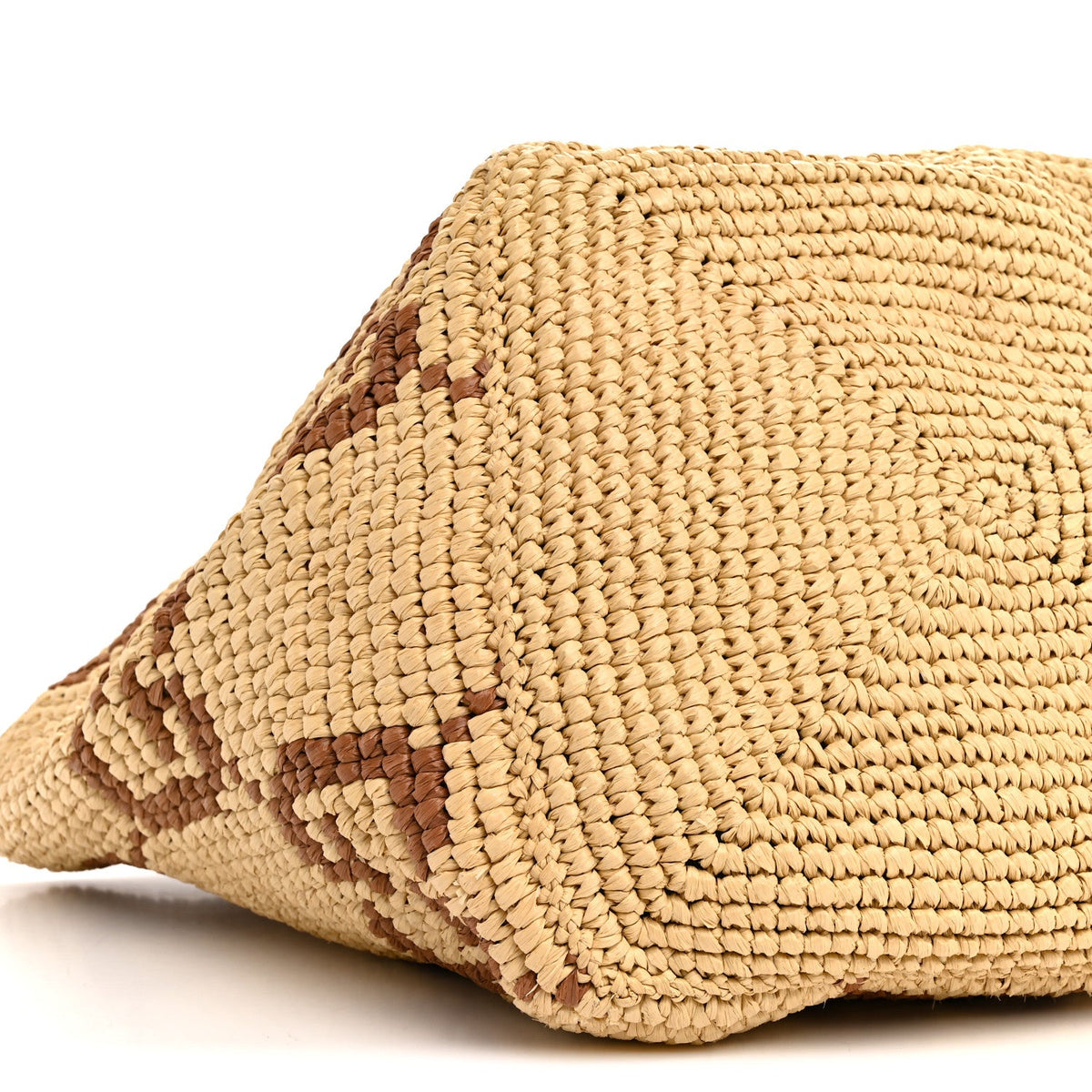 Raffia Woven Monogram Jumbo Medium Tote Natural Brown