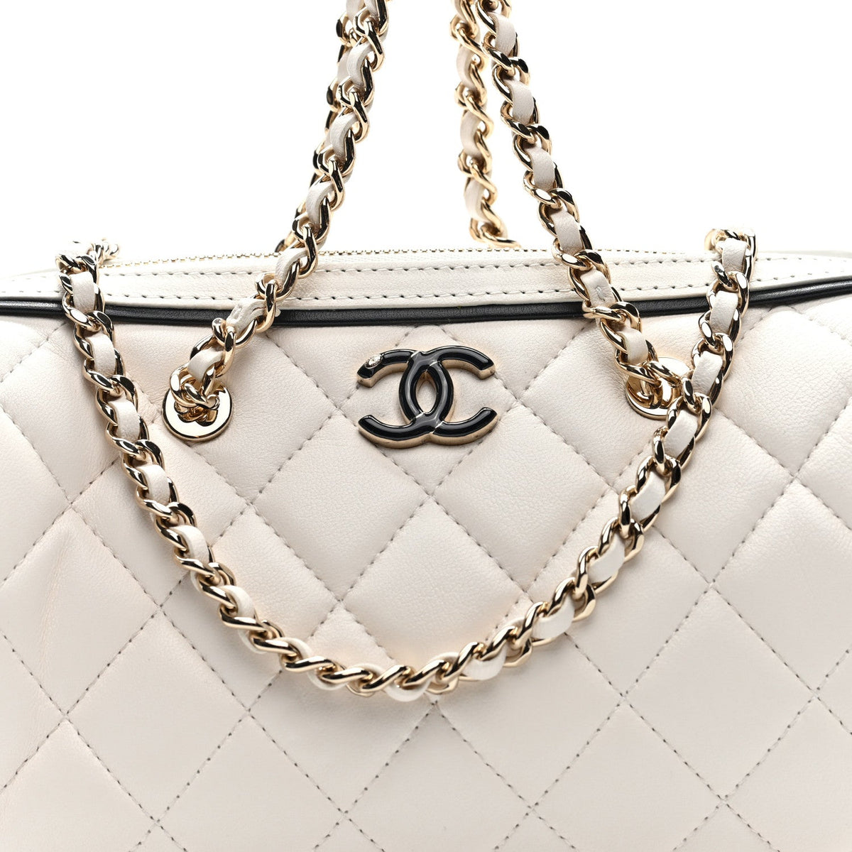 Lambskin Quilted Resin CC Mini Bowling Clutch With Chain White Black